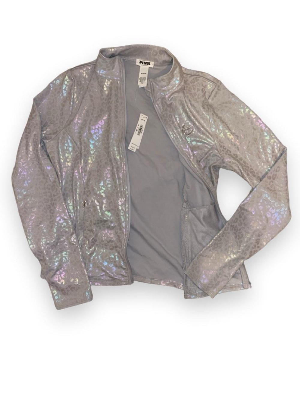 PINK iridescent leopard print zip up jacket